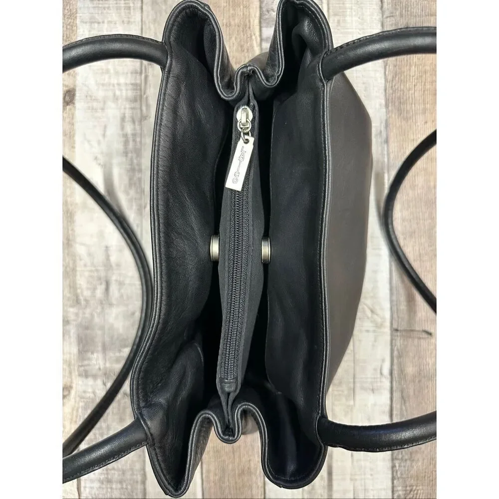 Rare Latico Leathers Soft Black Leather Double Strap Chic Shoulder Tote Bag